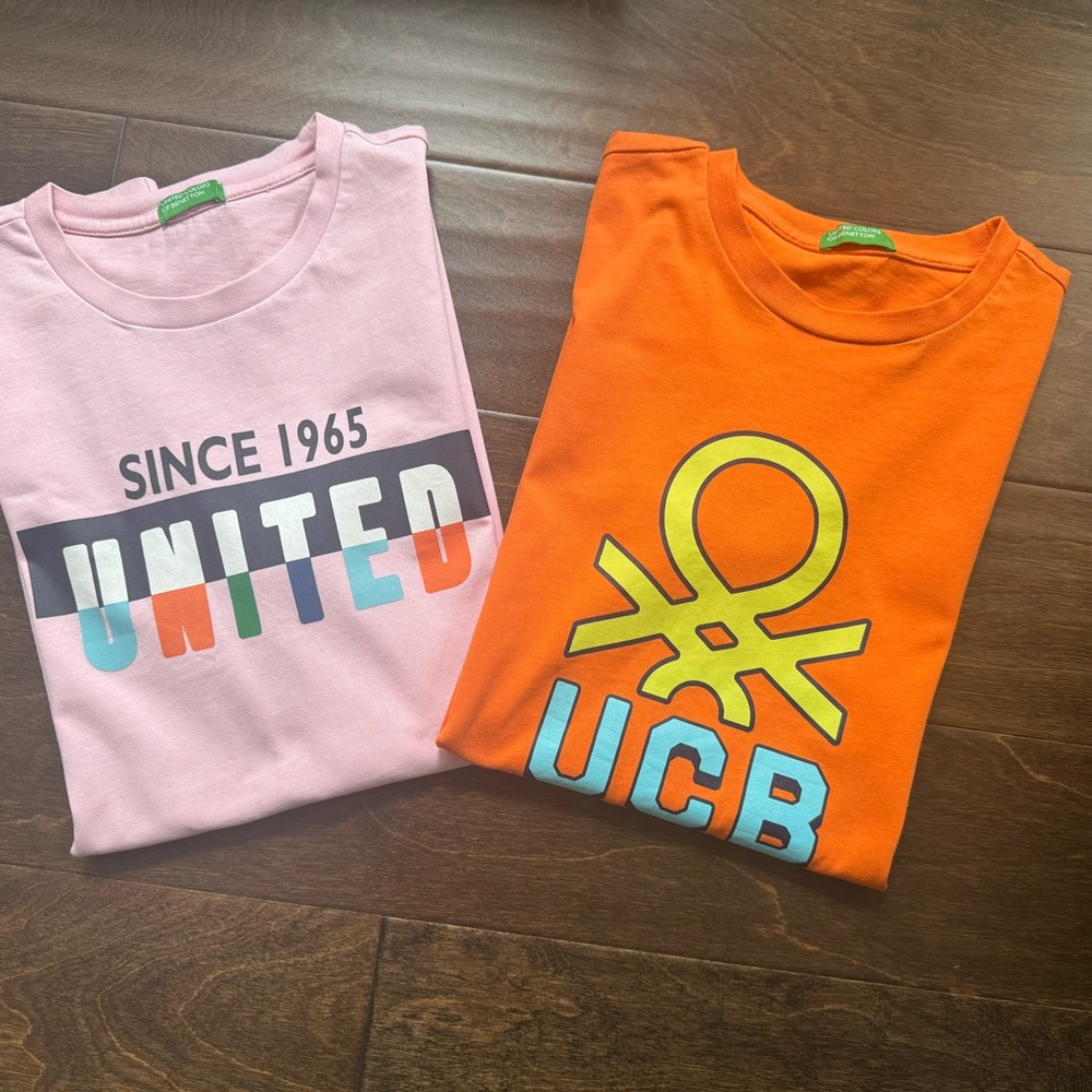 United Colors of Benetton tshirts- Orange and Pink Graphic Tees, boys size 10